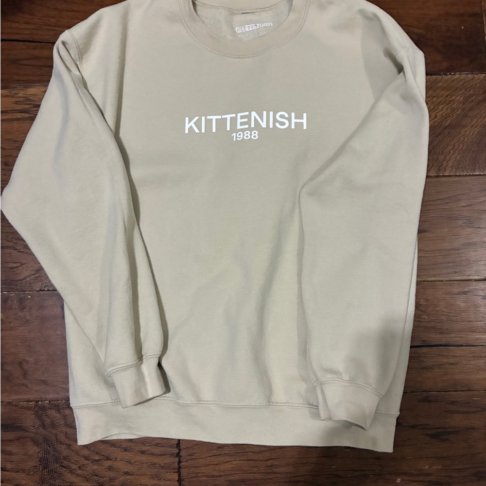 Kittenish 1988 Women’s Size L Sweatshirt Pullover Beige Crew Neck Cotton Blend
